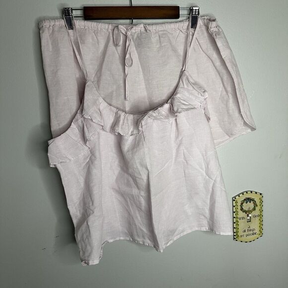 J. Crew linen New Ruffle Tank Pajama Set in Pastel Pink Print Large - Picture 2 of 13